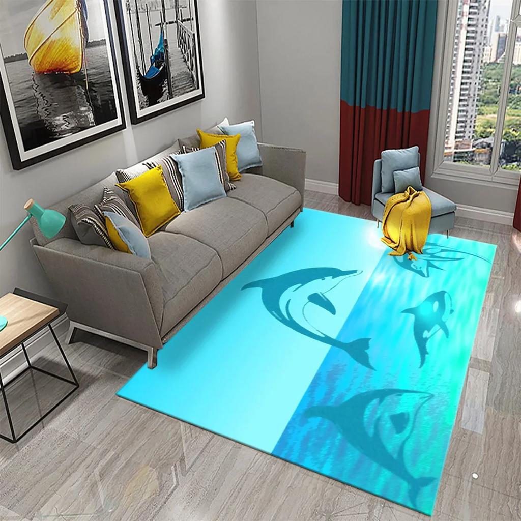 3D Dolphin Abstract Art Carpet for Kitchen Mat Entrance Doormat Bedroom Floor Decor Living Room Carpet Bathroom Anti-slip Rugs
