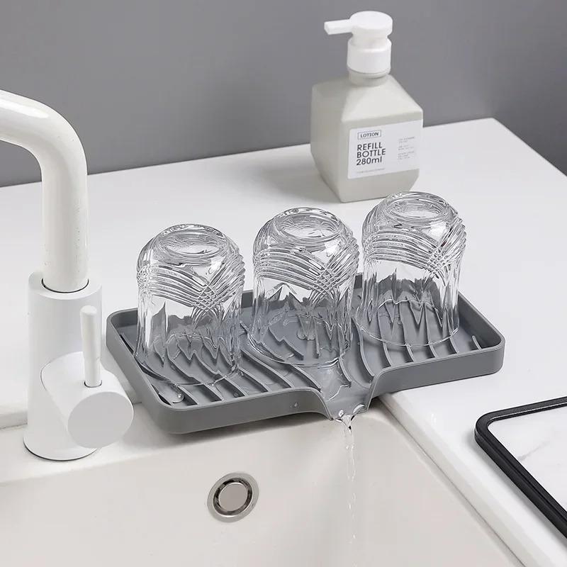 2PCS Silicone Sink Tray for Kitchen Organization - Non-Food Contact Soap Dish Holder with Drain Lip - Countertop Scrubber Drainer for Brushes