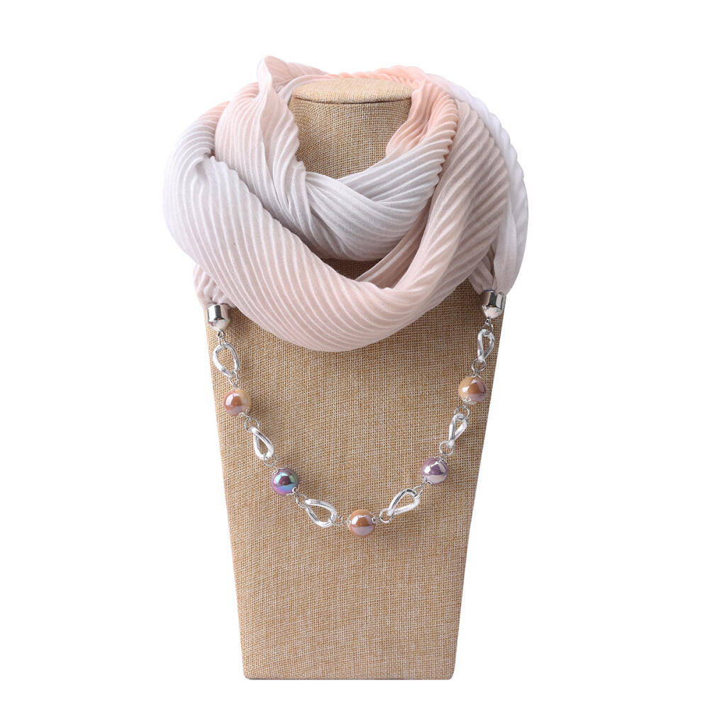 Stylish Cotton Linen Infinity Scarf with Beaded Chain Necklace – Women’s Gradient Color Scarf for Boho & Casual Fashion
