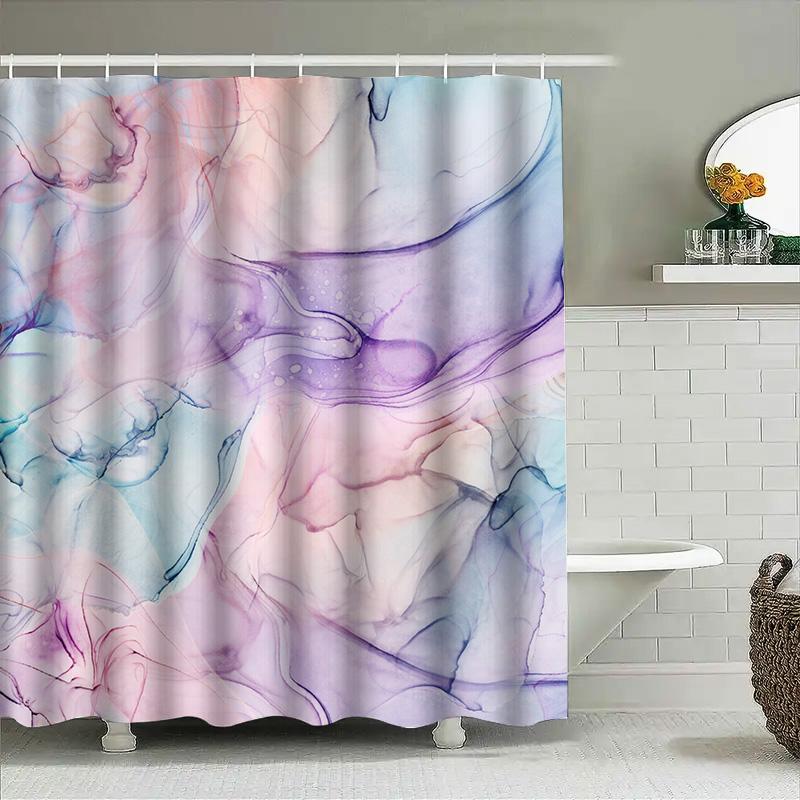 Modrý a růžový akvarelový abstraktní sprchový závěs pro koupelnovou dekoraci, personalizovaný design, zakázkově tištěná voděodolná látková podšívka w