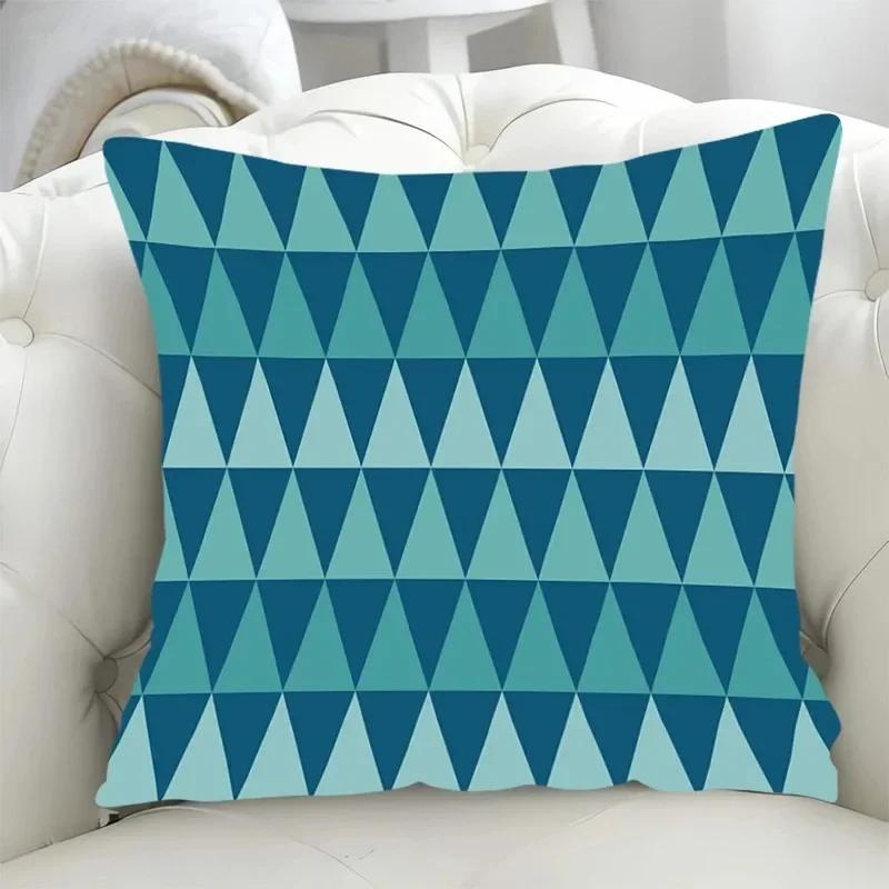 Luxuriöser Kissenbezug für Wohnzimmer und Sofa, blau-geometrisches Streifenmuster