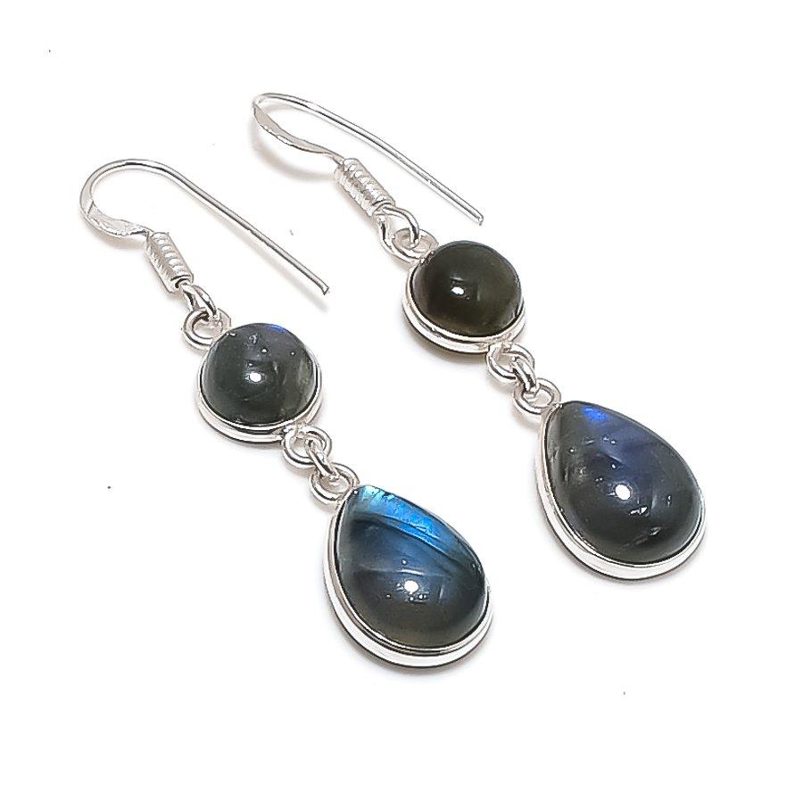 

Natural Labradorite Gemstone 925 Sterling Silver Jewelry Earring 1.89 AE-12319
