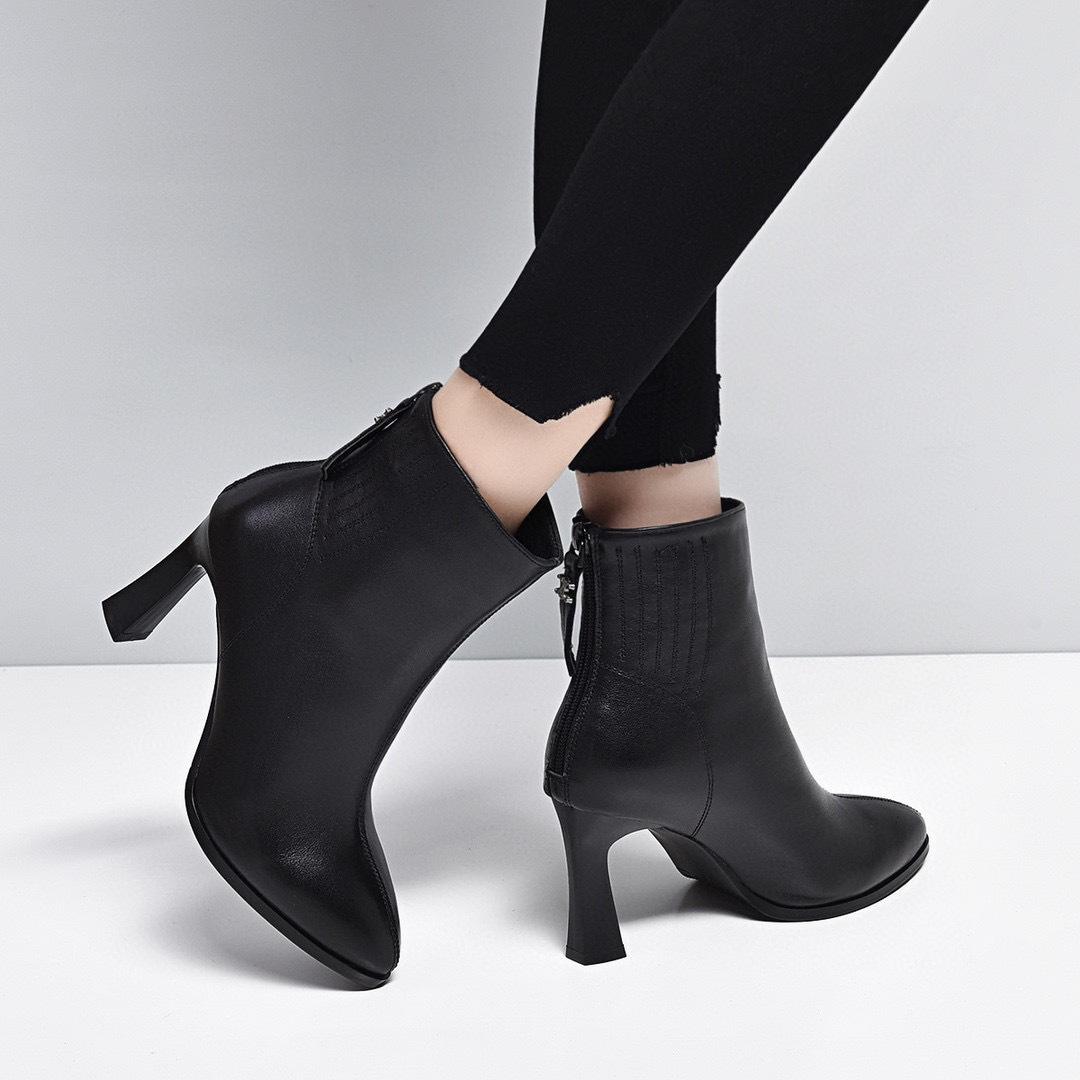 

Женские ботильоны на остром высоком каблуке, новые осенне-зимние ботильоны, из первого слоя коровьей кожи, с задней молнией, кожаные ботинки, женские модные ботинки 39