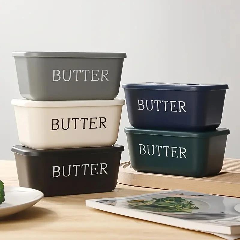 1pcs Multicoloured Butter Box Refrigerator Box with Knife Ceramic Rectangular Butter Dish with Lid Butter Box Storage