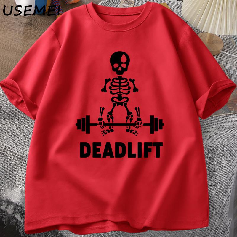 

Deadlift Skeleton Ghost Graphic Tee Funny Gym Lover T-shirt Print Oversized T-shirt Men Short Sleeve Loose Tee Harajuku Tops XXXL червоний