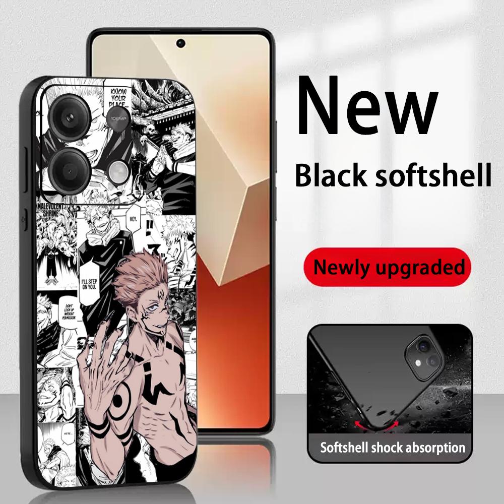 Sukuna cool anime demon pattern Phone Case For Redmi Note 14 13 12 11 Pro Plus S 5G 14C A3 Soft Black Phone Cover