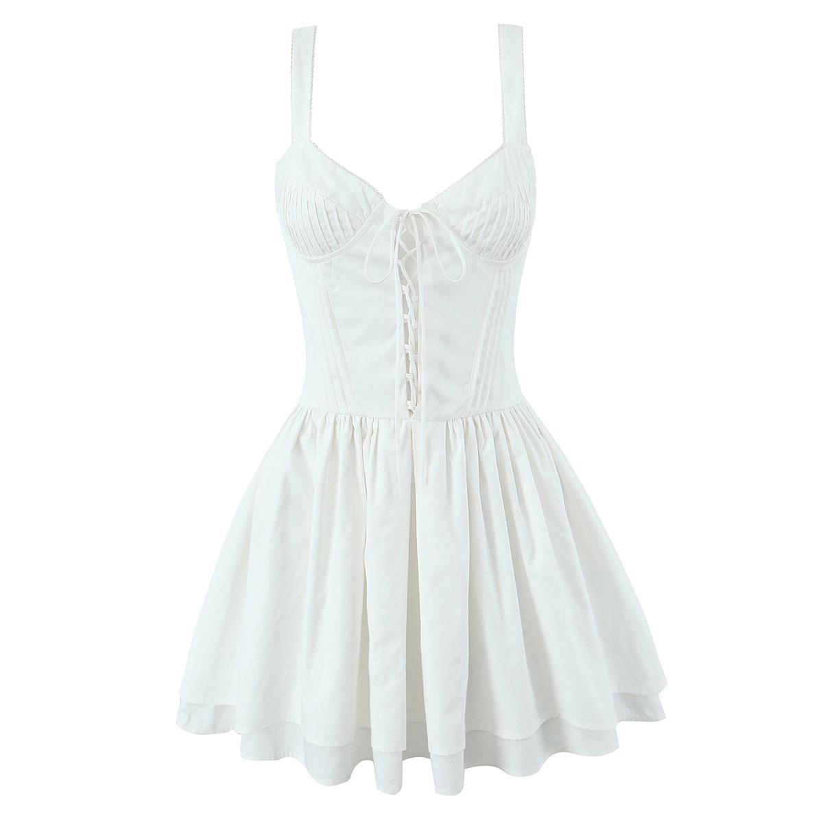 

2025 Women s Summer French Lace-Up A-Line Slit Cami Dress - Waist-Slimming Temperament Collection M белый