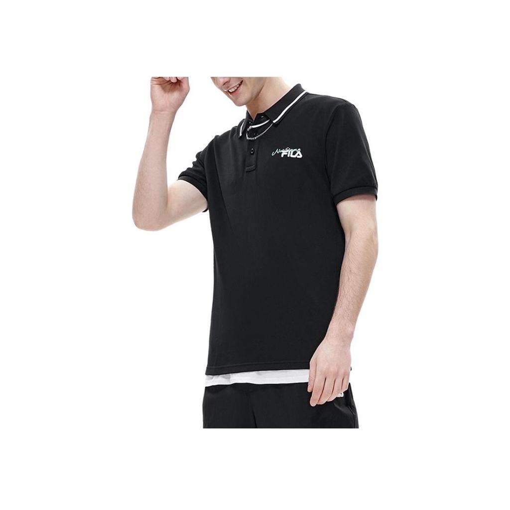 FILA Fusion Casual Knitted Short Sleeve Polo Shirt Men tops Deep-Black T11M223101FBK