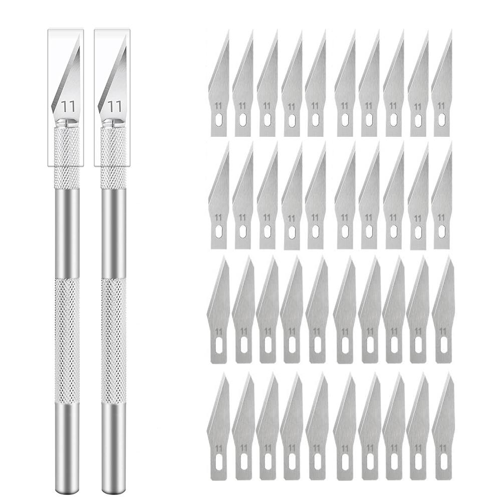Engraving Non-Slip Metal Knife Kit + 40/10pcs #11 Blades Cutter Craft Knives for Mobile Phone PCB Repair Hand Tools