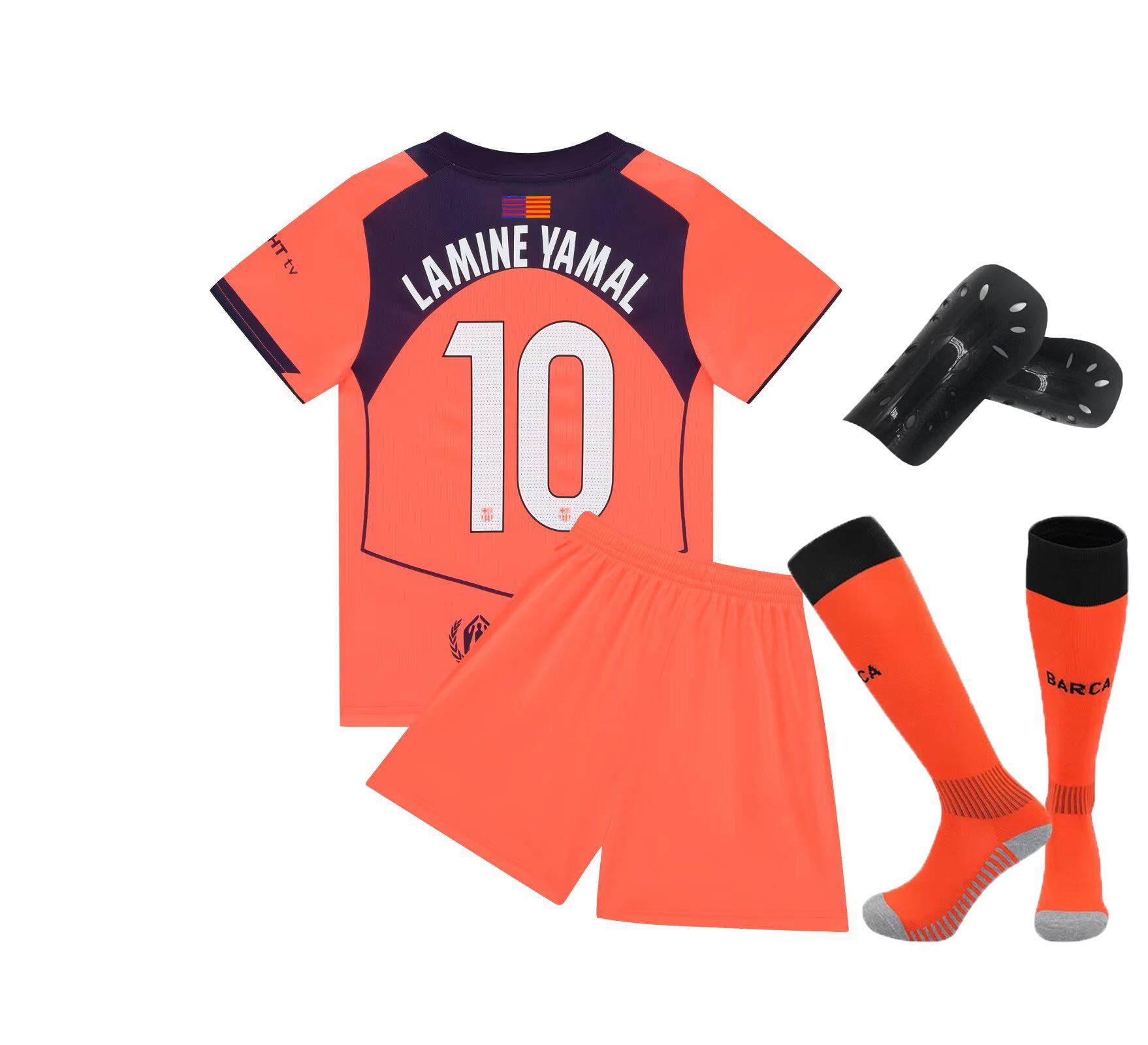 

26 Barcelona Erke Orange No. 10 Yamal Club Football Suit Children S Clothing Children S Adult Suit Size 14-3Xl S/170