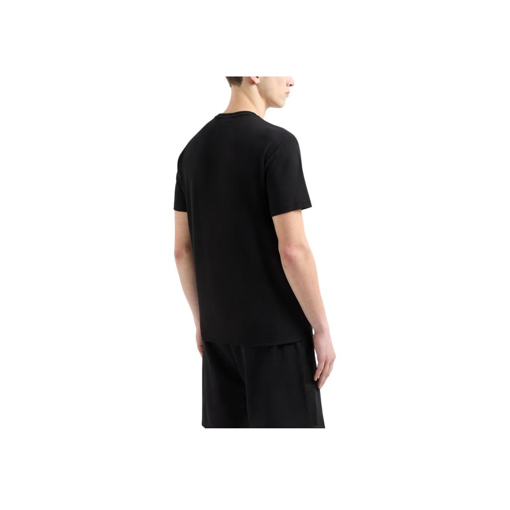 Emporio Armani EA7 Gold Logo Printed Plain Knit Crew Neck Short Sleeve T-Shirt Men Tops Black 7M000301-AF13739-UC001