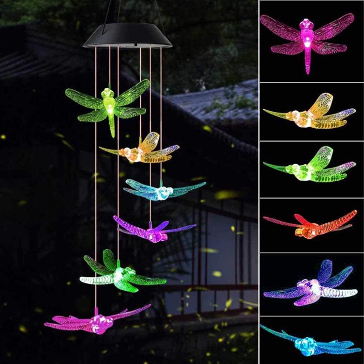 Neues LED Solar Windspiel Licht Bunt Verlaufs Kolibri Schmetterling Kugel Hof Weihnachtsgeschenk Außendekoration