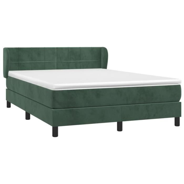 3127496 vidaXL Lit à sommier tapissier et matelas Vert foncé 140x200cm Velours