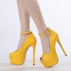 Módní 16CM Stiletto Dámské Lodičky Žlutá Hadí Kůže Kožené Sandály s Řemínkem kolem Kotníku Platforma Vysoké Podpatky Banketová Párty Obuv