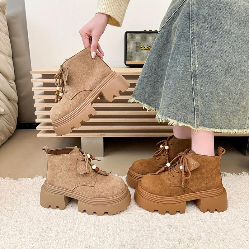 2025 podzim nové retro matné kožené Martensky dámské boty platforma muffin kulatá špička šněrovací lokomotivní boty kotníkové boty dámské