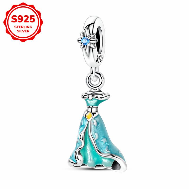 S925 Silver Princess Skirt Pumpkin Carriage Rose pendant bead Fit Bracelet DIY Jewelry Making For Women Gift