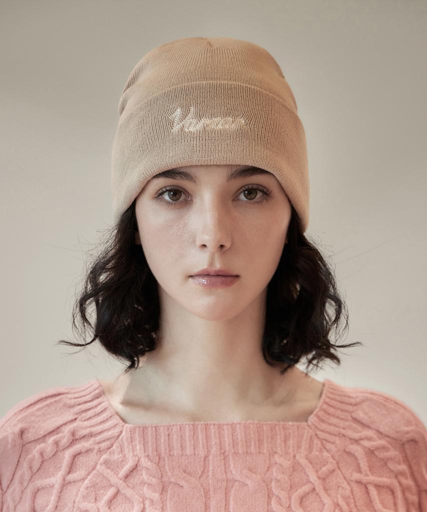 Bajal Chain Logo Natural Beanie Beige