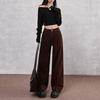 2025 New Autumn/Winter Women's Slimming High Waist Ribbed Corduroy Wide-Leg Pants In Brown