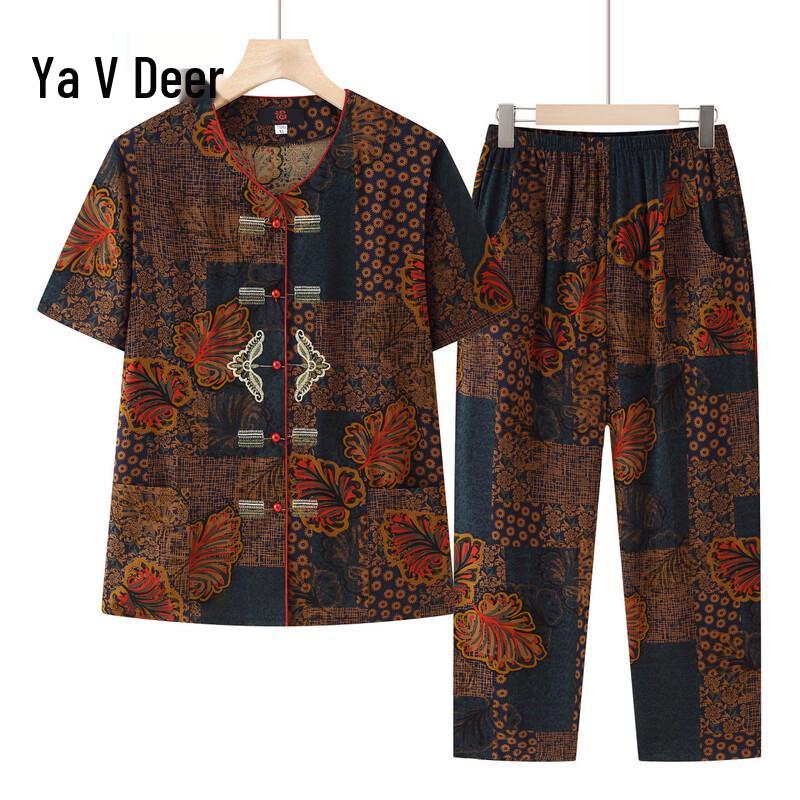 Yalu Women s Floral Cotton-Silk Summer Two-Piece Set 3XL