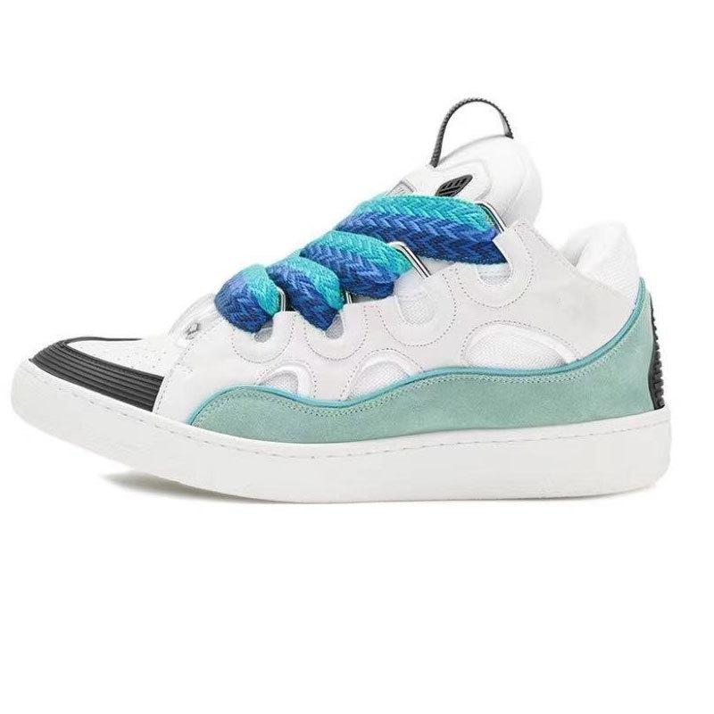 Langfan Men's and Women's Leather Splicing Lace-up CURB Sports and Leisure Shoes Retro Board Shoes New Shoes