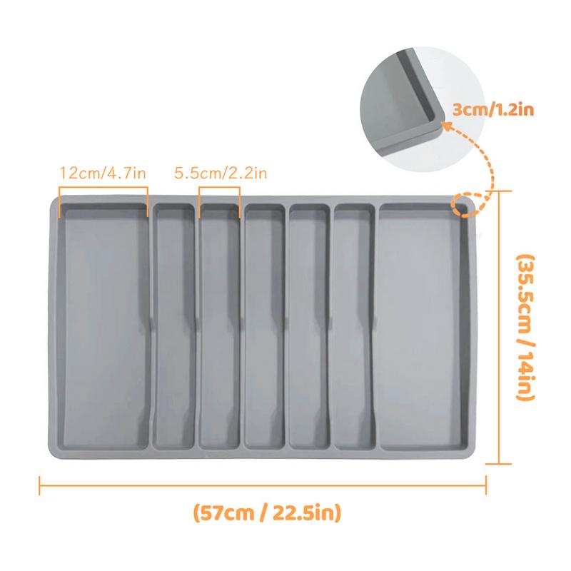 Cooking Utensil Drawer Organizer Multifunctional Silicone Cooking Utensil Rack 7-Compartment Gray Storage Box Drawer