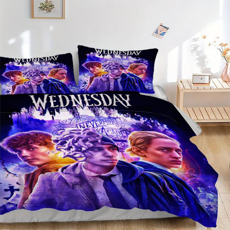 

Wednesday Addams Nevermore Academy Bedding Set Comforter Cover Gift for Bedroom,Includes 1 Cover and 2 Pillowcases, No InsertB516 135x200cm