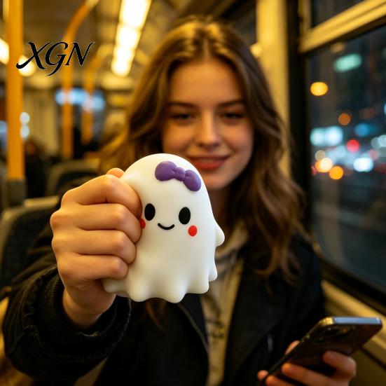 Desk Decompression Toy 1/2Pcs Halloween Cartoon Ghost Squeeze Toy, Bow Stress Relief Fidget White Sensory for Kids Adults Party Favors Slow