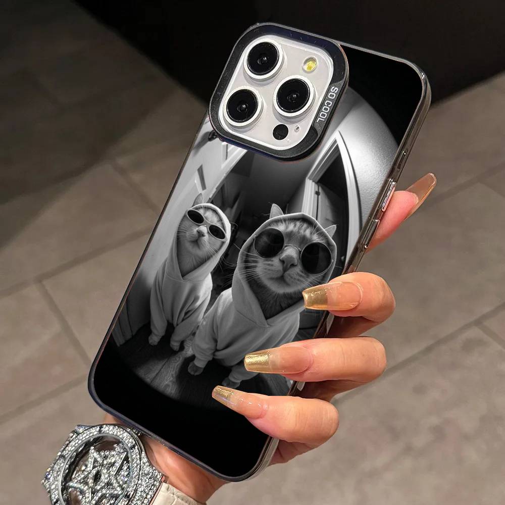Funny A-Animal C-Cat Phone Case For iPhone 17,16,15,14,13,12,11 Plus,Pro Max,XS,Colored Silver Plated Inside Cover