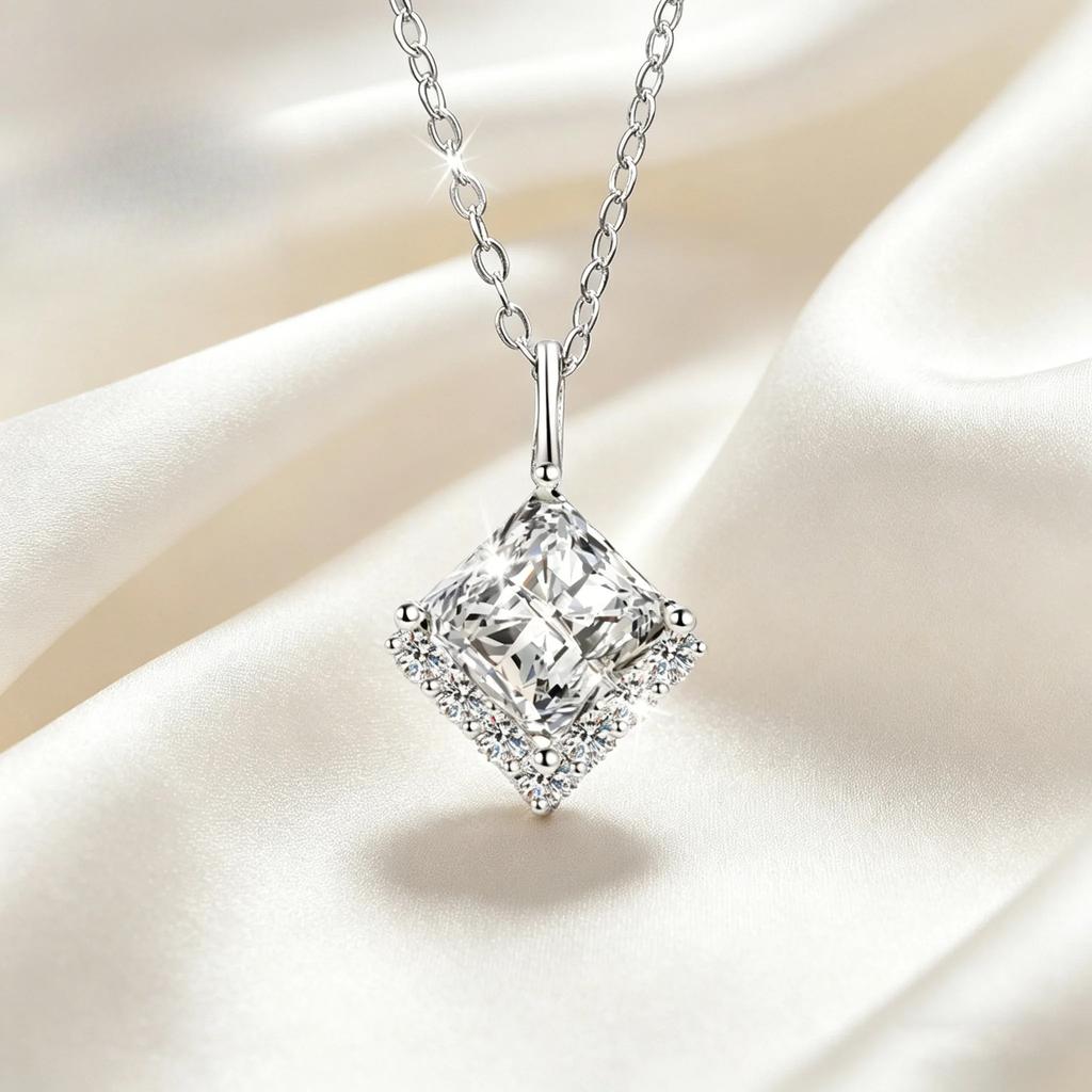 Color Moissanite Princess Cube Pendant Necklace Silver Luxury Unisex Jewelry Affordable Light Luxury Jewelry Gift