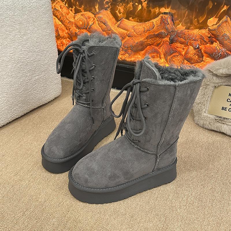 

Women s lightweight lace-up two wear thick bottom winter warm snow boots padded lining non-slip shock absorption wear casual sports cotton boots 35