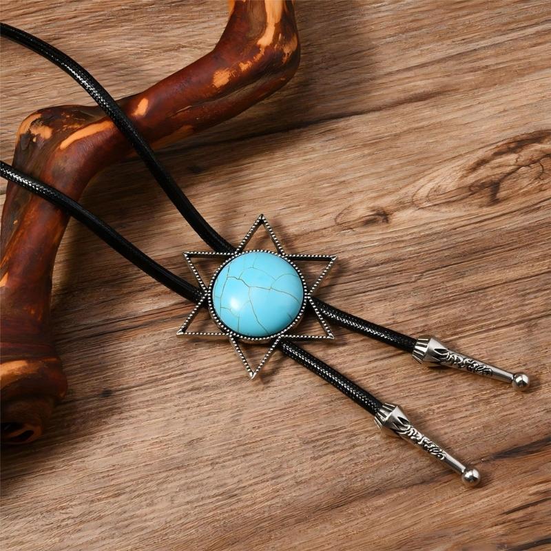 Bolo Tie Cowboy Costume Accessory for Men and Women Adjustable Length Vintage Metal Butterfly Pendant Necktie Necklace