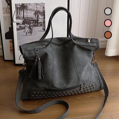 Women's Large Capacity Retro Frosted Shoulder Handbag with Rivets