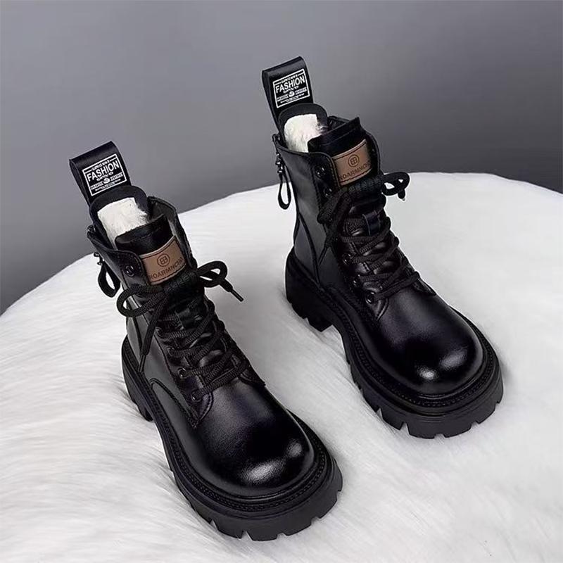 Winter Women's Boots Plush Warm Cotton Shoes Outdoor Waterproof Leather Snow Boots Lace Up Platform Booties Botas Invierno Mujer