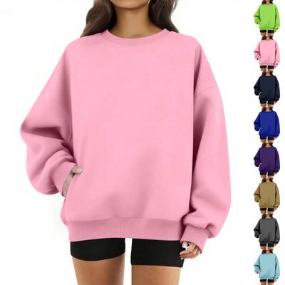 Women's Round Neck Tops Cotton Women's Casual Fashion Long Sleeve With Pocketed O-Neck Pullover Top Blouse