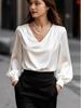 Camicia Elegante Francese con Maniche a Palloncino e Scollo a V in Raso per Donna 2025