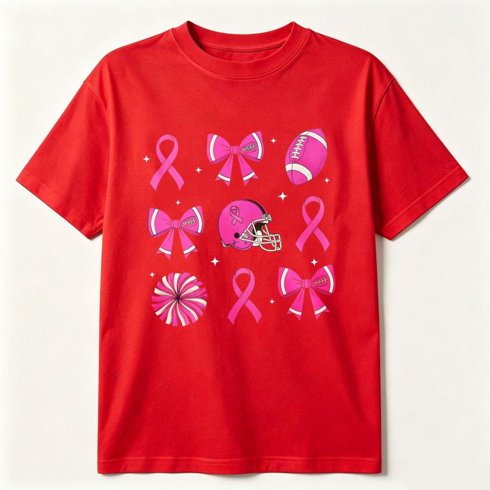 Pink Ribbon Football Tshirt Breast Cancer Awareness Cotton Casual Shirt Helmet Bow Game Day Fashion Streetwear Tees Unisex Tops