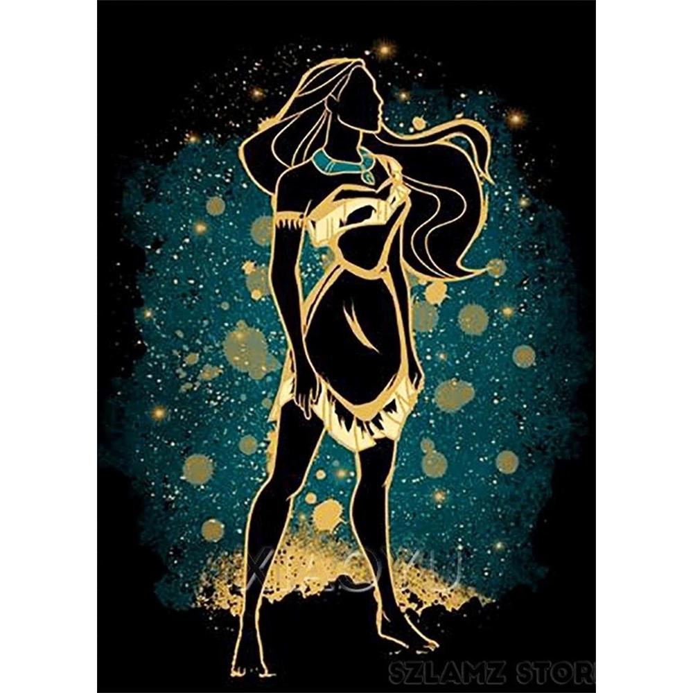 

Disney Diamond Painting Pocahontas Black and Gold Silhouette Art Painting 5D Mosaic Art DIY Cross Stitch Embroidery Set Full DiamondHomeDecorationGift Round 20x30cm