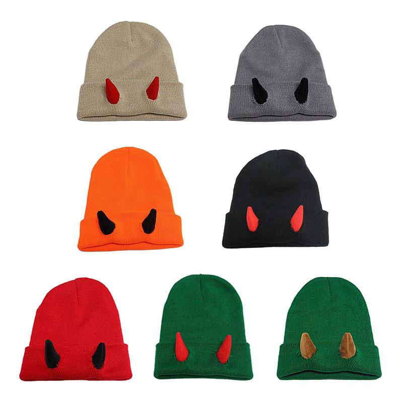 1PC Warm Stretchy Devil Playful Hat Cold-Resistant Beanie Winter-Ready Knitted Trendy Horn Soft-Knitted