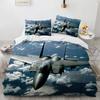 Fighter Plane King Queen Duvet Cover Military Aircraft Theme Bedding Set Kids Boys Men Sunset Airplane Polyester Comforter Cover