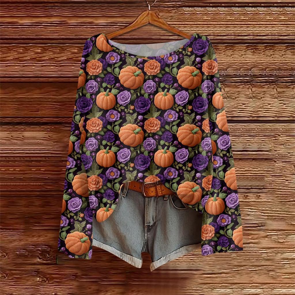 Long Sleeve Shirts For Women Print Graphic Tees Blouses Casual Plus Size Basic Tops Pullover