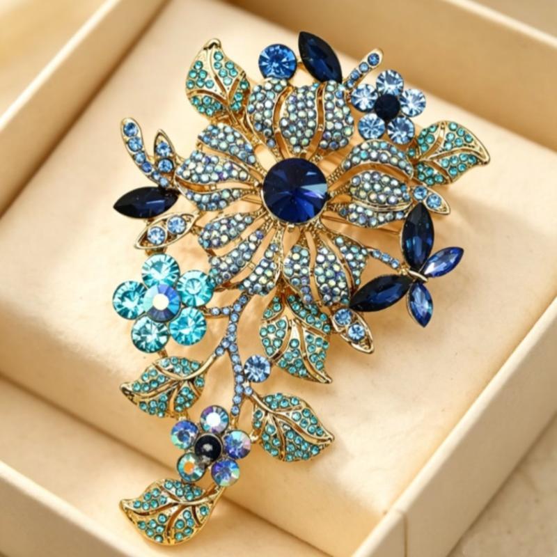 Sparkly Rhinestone Flower Brooch Pins Multicolor Exquisite Design Corsage Jewelry Accessories For Wedding Party Daily Wear