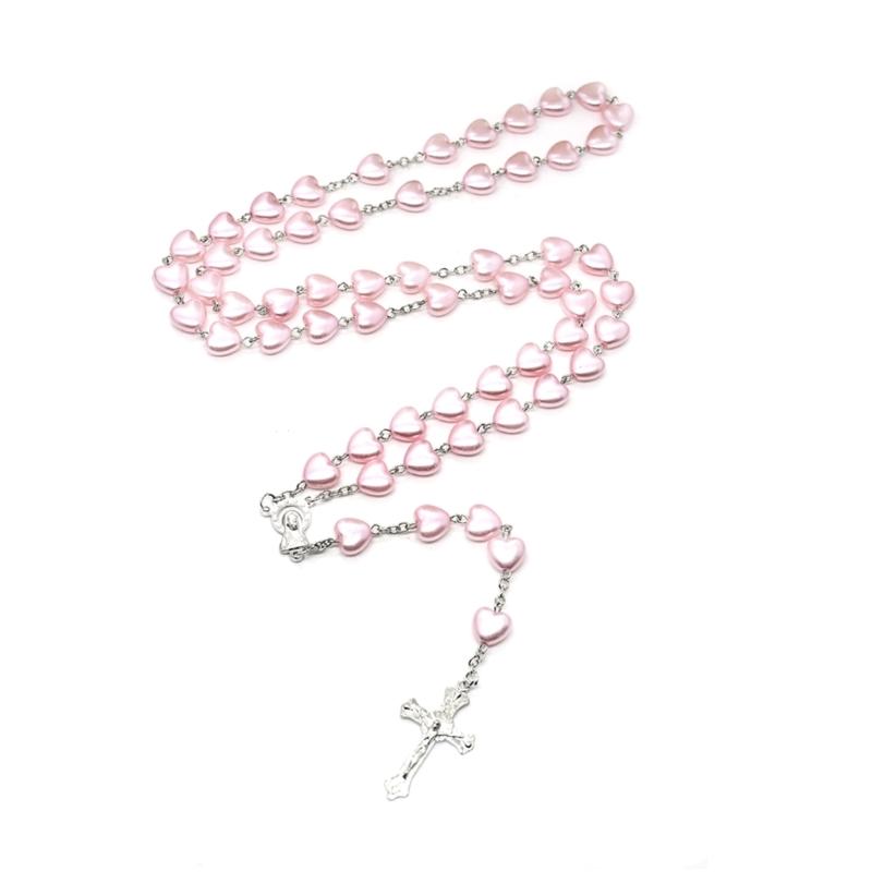 Perlen Rosenkranzperlen Rosenkranz Halskette Katholische Gebet Rosa Weiß Perle Liebesherz Christus Gebet Rosenkranz Halskette Schmuck