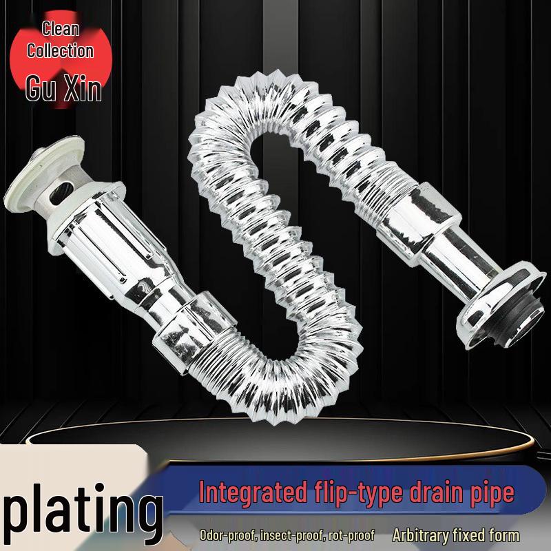 Electroplating Odor-Proof Kitchen Sink with Telescopic Drain and Flip Valve Basin