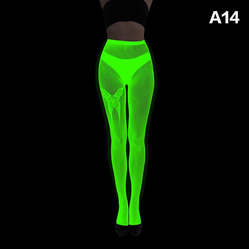 Glow In The Dark Fishnet Stockings Mesh Hollow Luminous Base Socks Shiny Pantyhose Tights Women Sexy Print Noctilucent Stocking
