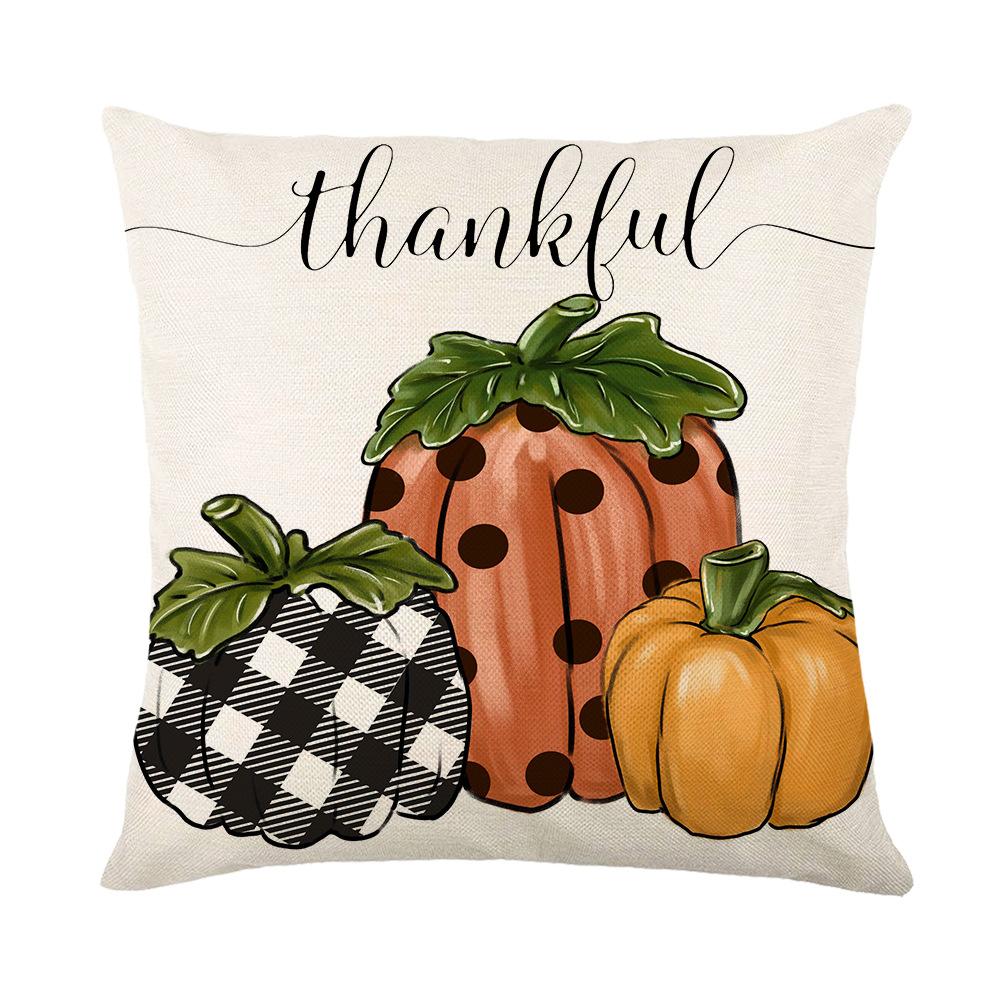 Pumpkin Maple Leaf Pillow Cover Autumn Harvest Series Linen Printed Sofa Cushion Cover Bedroom Headboard Pillow Cover