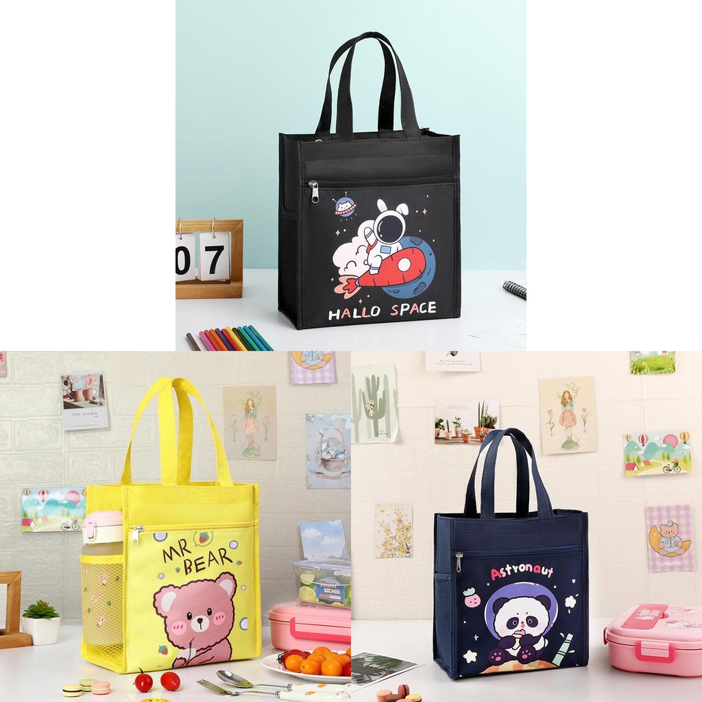 Cartoon Canvas Lunch Bag With Material For Kids School Snack Organizer