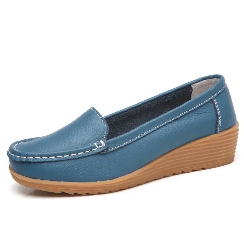 Skórzane Platformy Codzienne Loafersy Matka Kobiety Wysoka Jakość Płaskie Mokasyny Panie Antypoślizgowe Buty do Jazdy Bean Pielęgniarka Buty do Chodzenia