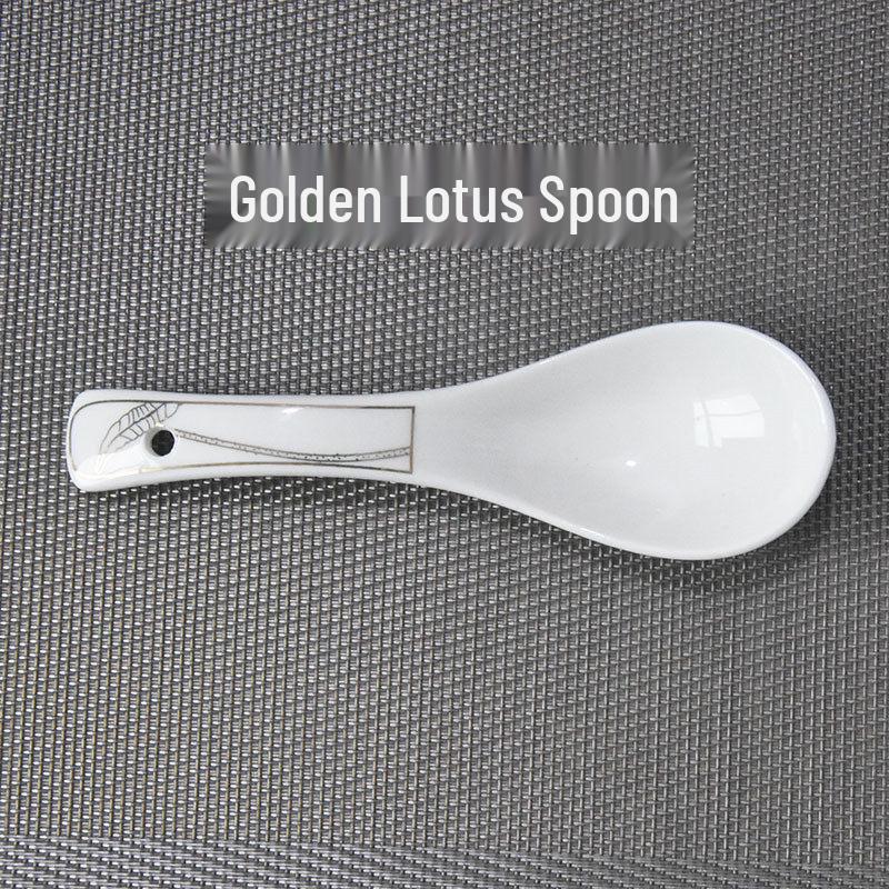 Gold-Rimmed Ceramic Soup Teaspoon - Versatile for Stirring, Eating, and Serving