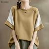 ZANZEA Women Casual Round Neck Loose Splice Short Sleeve T-Shirts