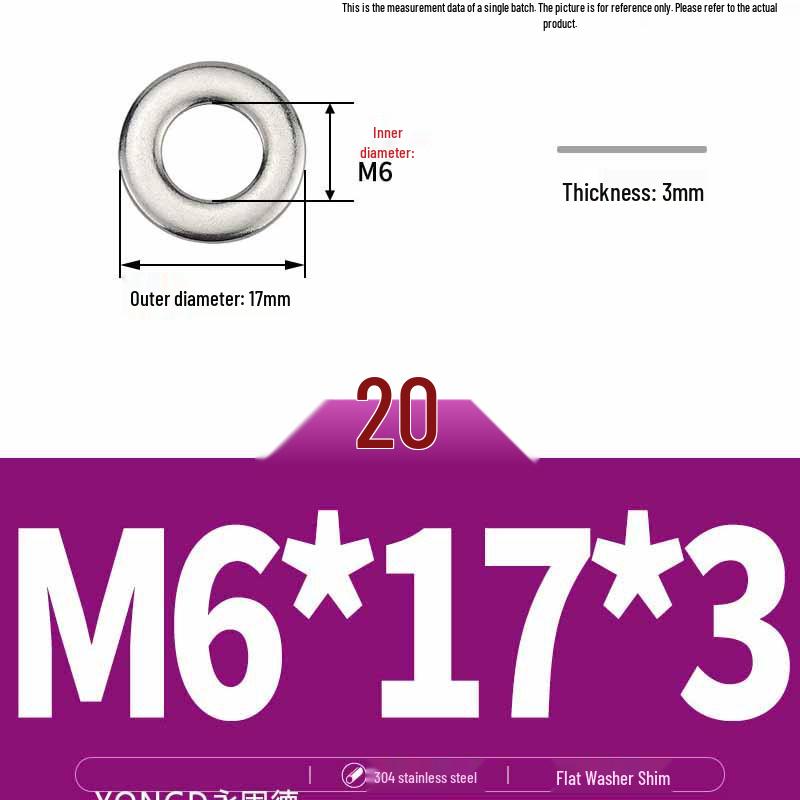 304 Stainless Steel Thickened Flat Washer / Ultra-thin Metal Gasket, Sizes M1.6-M10